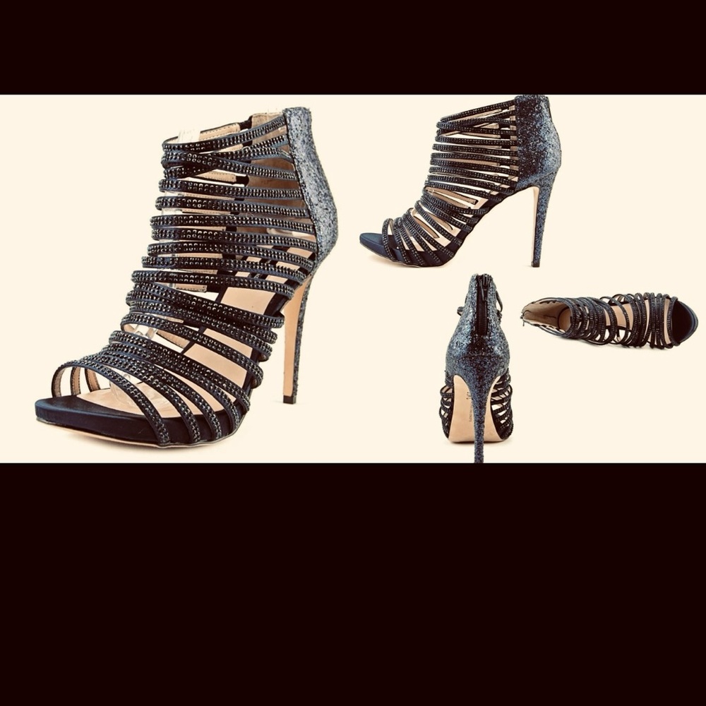 INC International Concepts Crystal Black Strappy Heels